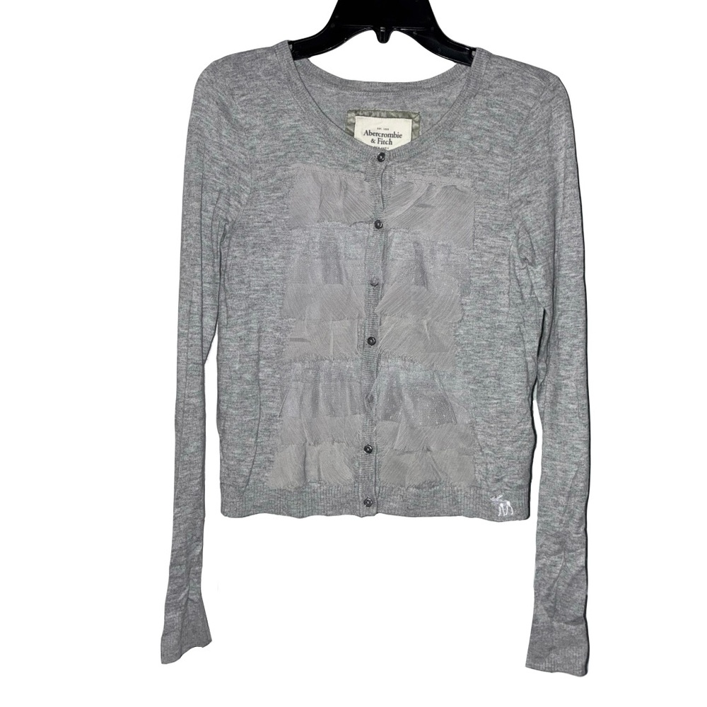 Abercrombie & Fitch Grey Mesh Frill Applique Thin Cotton Blend Cardigan L Y2K